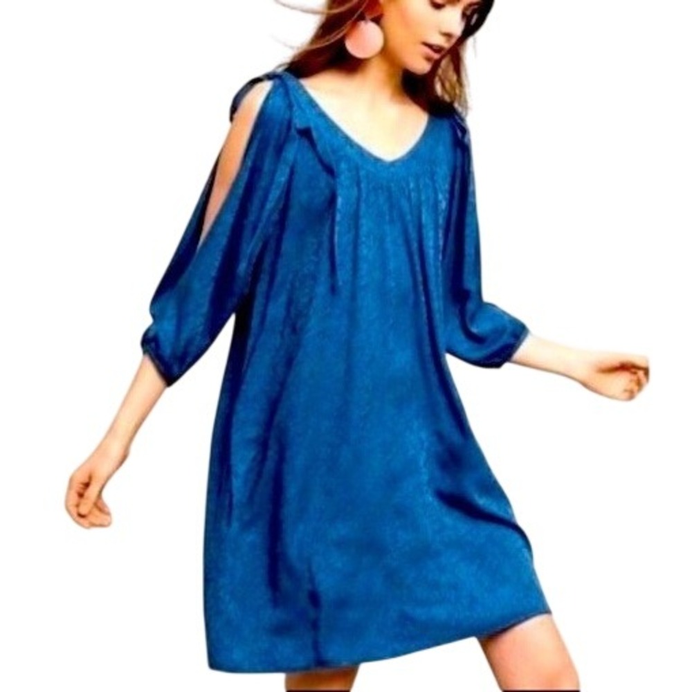 Holding Horses Women's M Blue Jacquard Tunic Dress Rayon Lyocell
